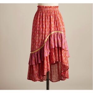 Sundance Nami Ruffled Floral Cotton Tiered Midi Skirt Size Petite Large